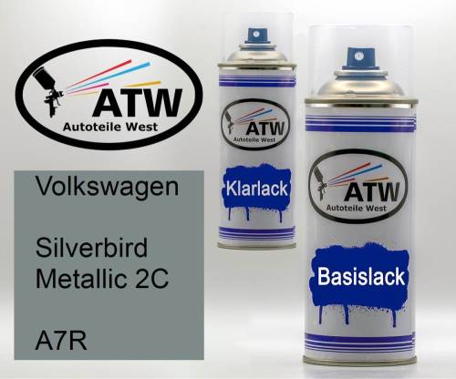 Volkswagen, Silverbird Metallic 2C, A7R: 400ml Sprühdose + 400ml Klarlack - Set, von ATW Autoteile West.